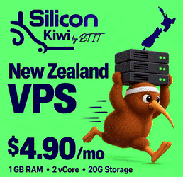Animated Silicon Kiwi cloud ad featuring VPS from $4.90/month, 100 GB S3 storage from $1.49/month, Kiwi Apps from $12/month and cloud backup from $3/month
